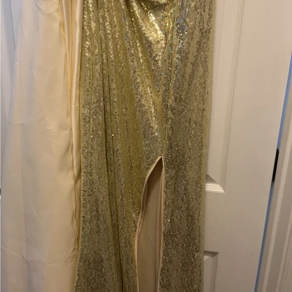 slim fit dress slacks Ladivine 7485 Soft Satin Bridesmaids Dress 16 / Champagne Gold main image 0